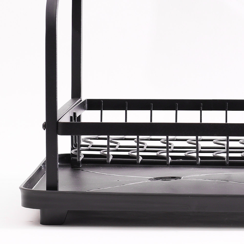 2-Tier Dish Rack with Cutlery Holder & Drainer - Black