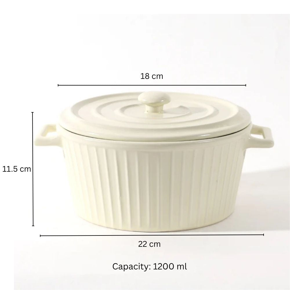 Vida Ceramic Fluted Serving Pot with Lid - Cream