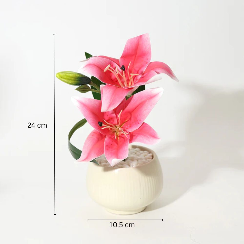 Lilies Artificial Potted Plant - Magenta Cream