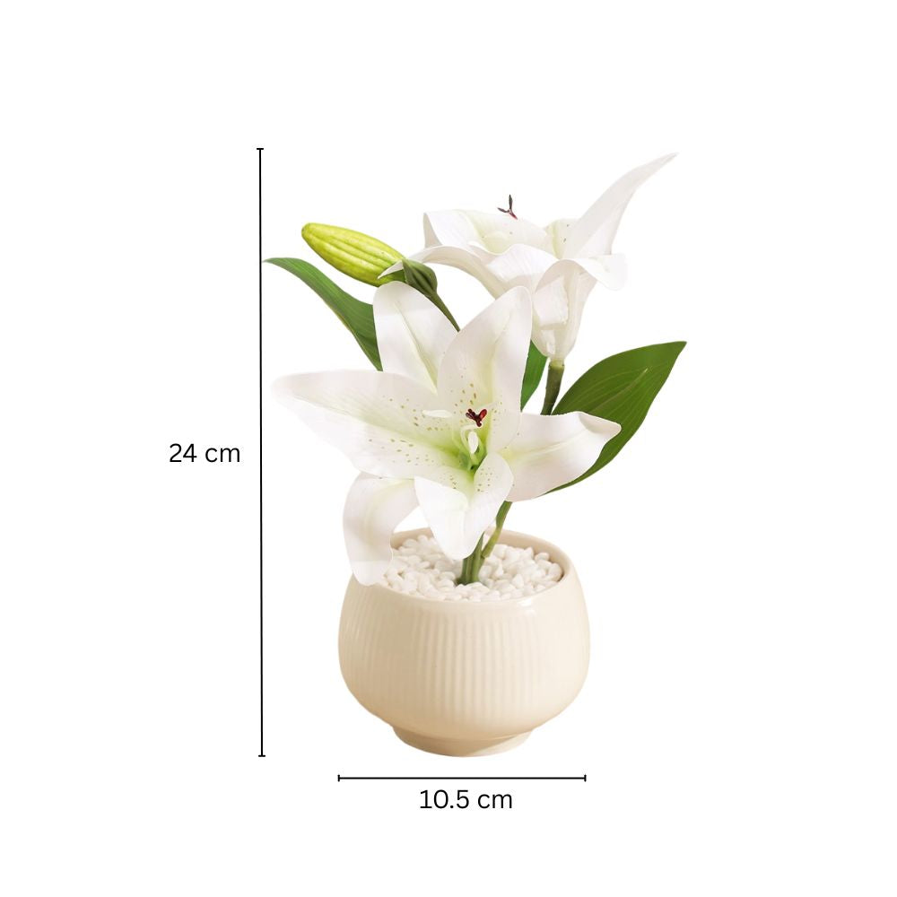 Lilies Artificial Potted Plant - Sage Cream