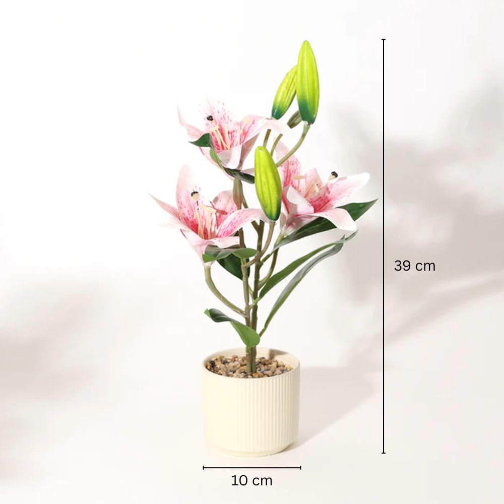 Oriental Lilies Artificial Potted Plant - Pink Cream