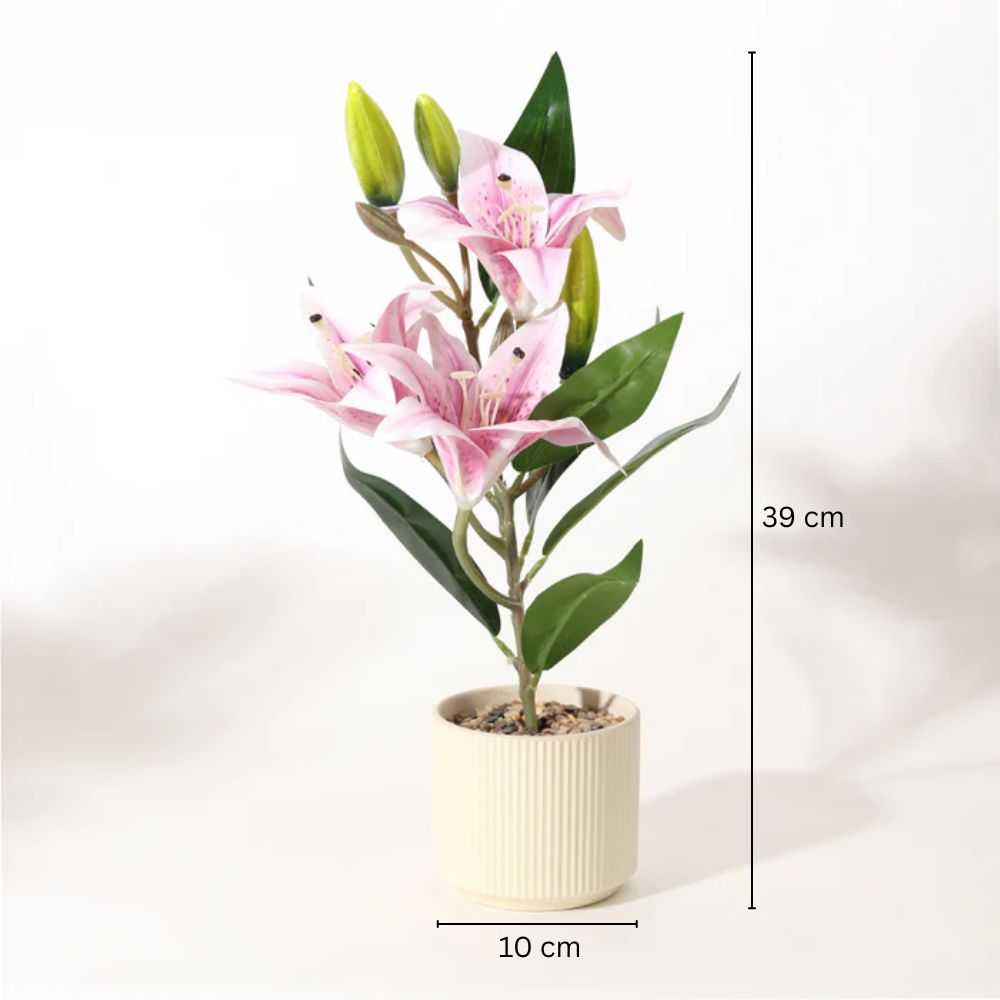 Oriental Lilies Artificial Potted Plant - Purple Cream