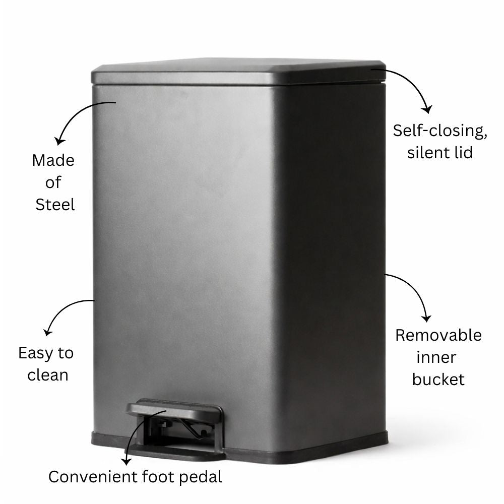 Jasper Rectangular Pedal Bin 12L - Dark Grey
