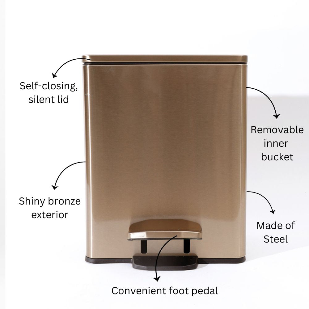 Glint Rectangular Pedal Bin 9L - Bronze
