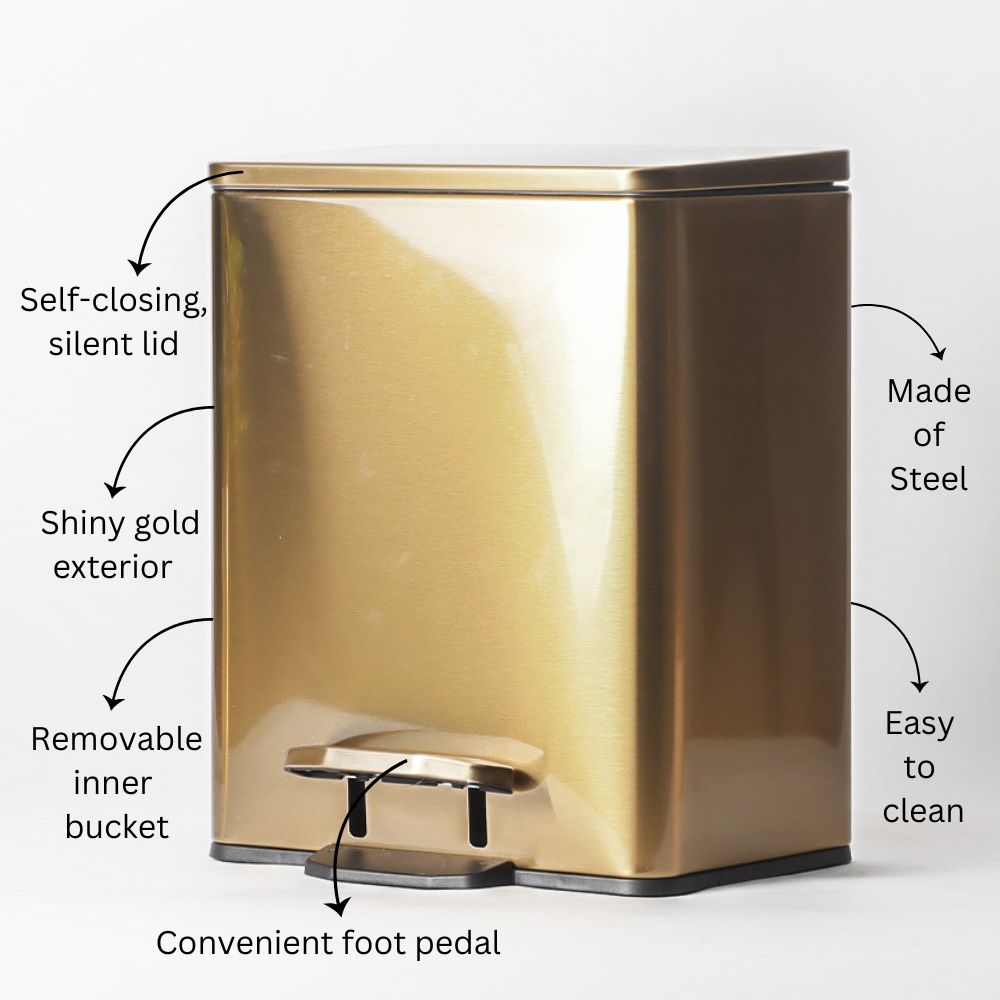 Glint Rectangular Pedal Bin 9L - Gold