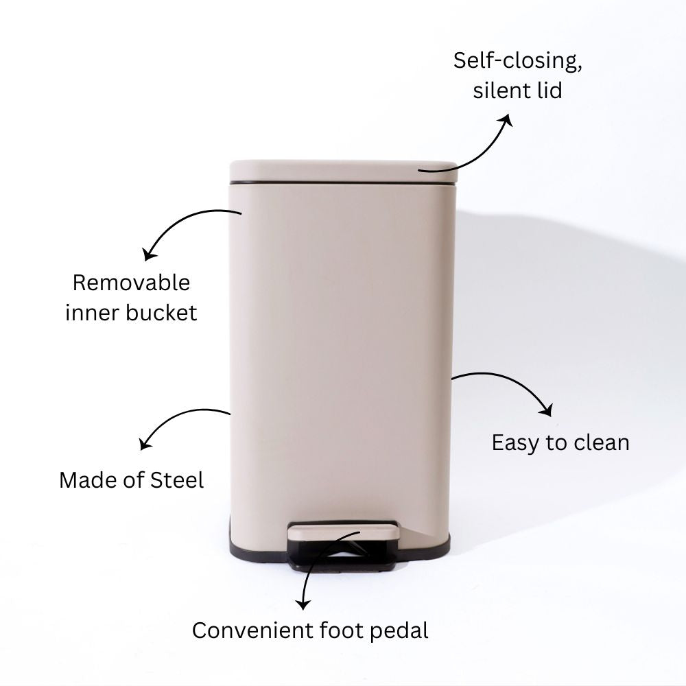 Beck Square Pedal Bin 8L - Taupe Grey