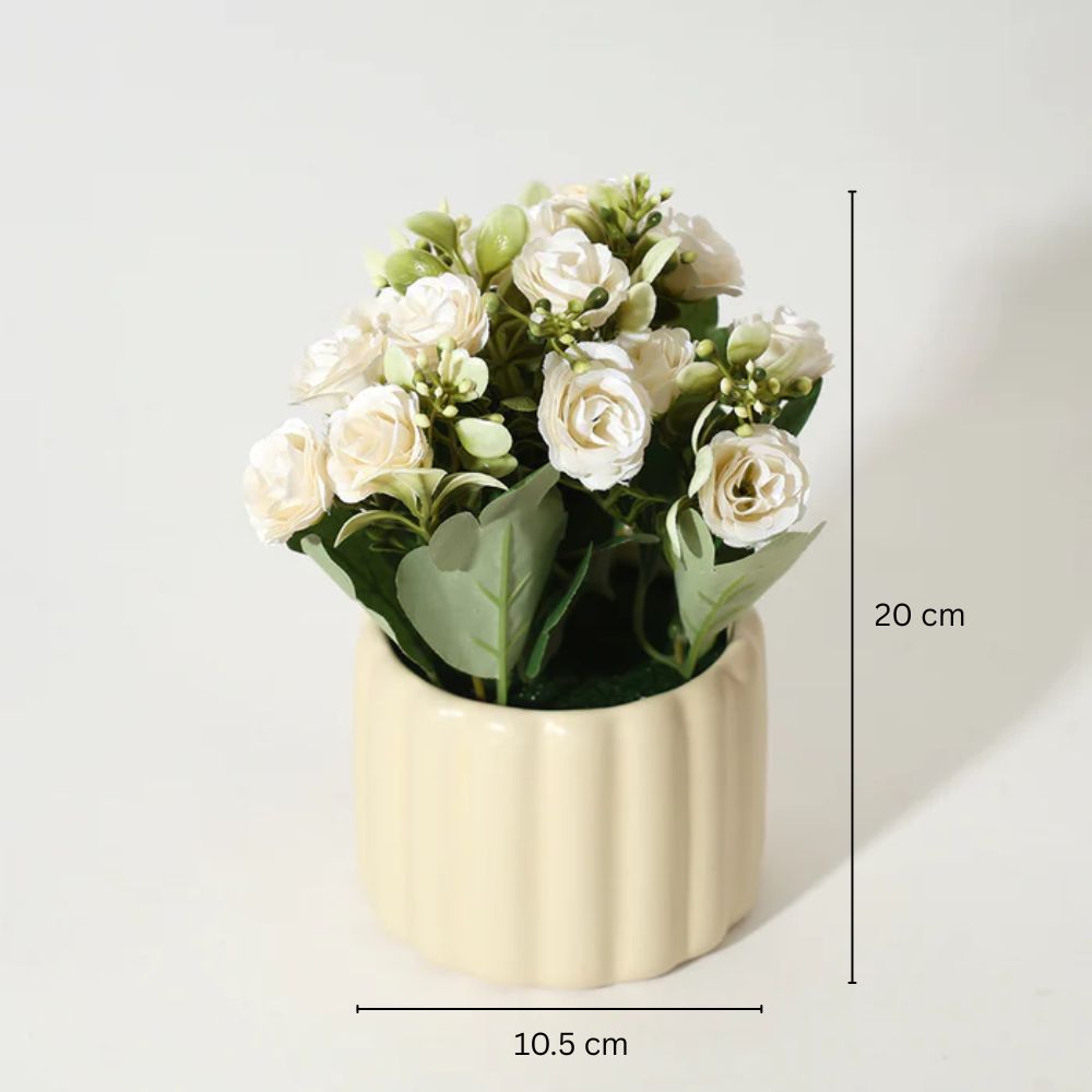 Rosebuds Artificial Potted Plant - White Cream