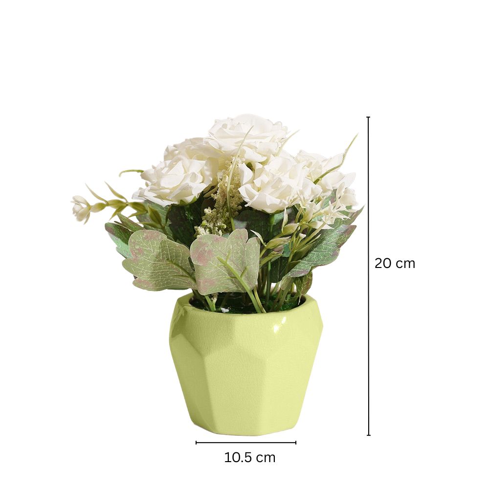 Roses Artificial Potted Plant - White Yellow