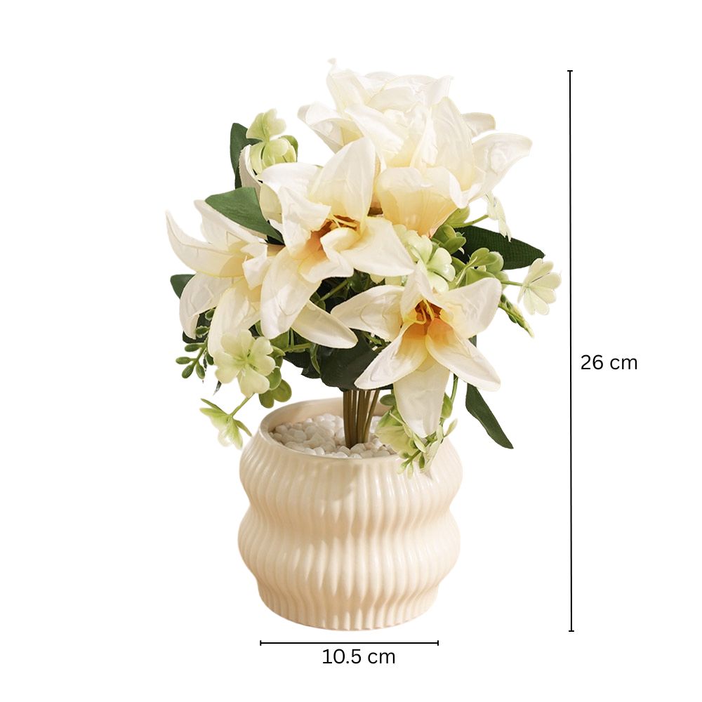 Stargazer Lilies Artificial Potted Plant - Ivory Cream