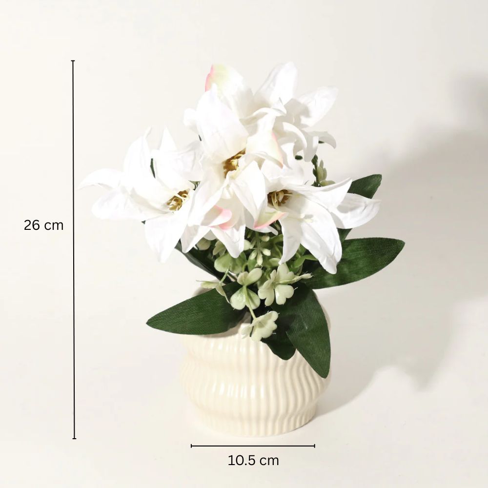 Stargazer Lilies Artificial Potted Plant - White Cream
