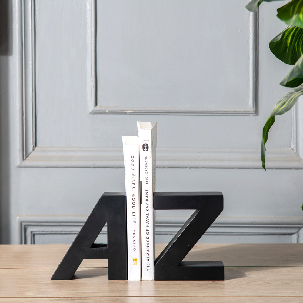 A to Z Concrete Bookends, Set of 2 - Black