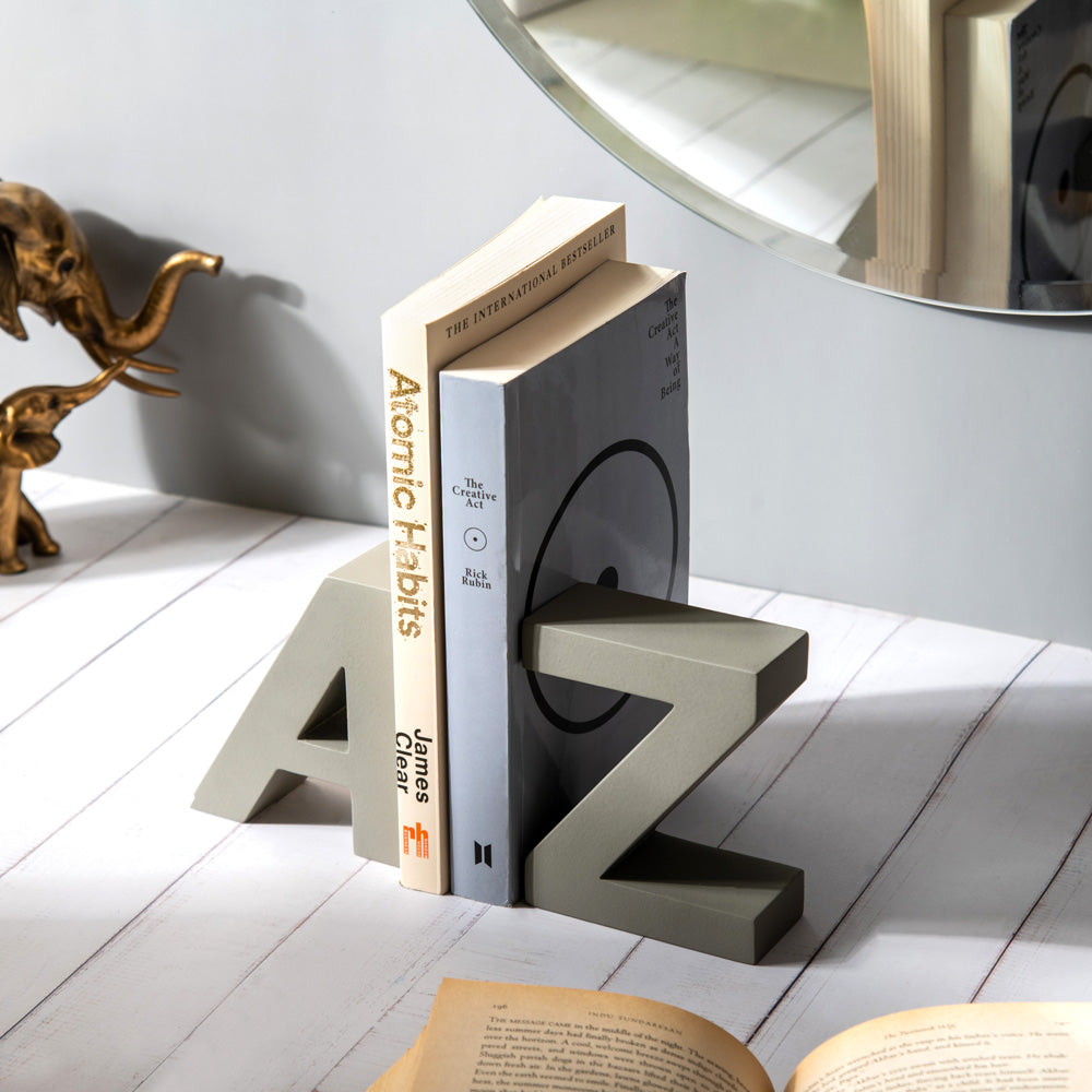 A to Z Concrete Bookends, Set of 2 - Dark Grey