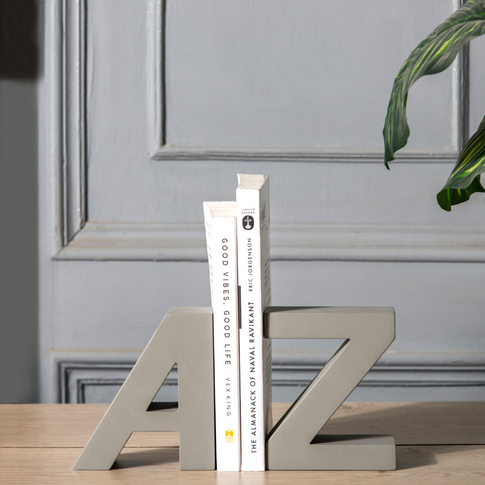 A to Z Concrete Bookends, Set of 2 - Dark Grey