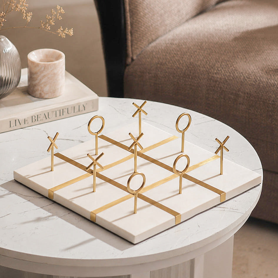 Tic-Tac-Toe Standing Tabletop Game - White Gold