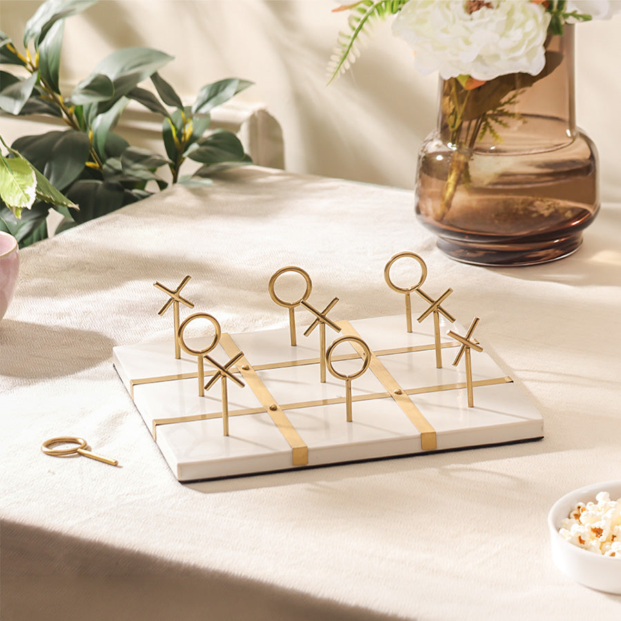 Tic-Tac-Toe Standing Tabletop Game - White Gold