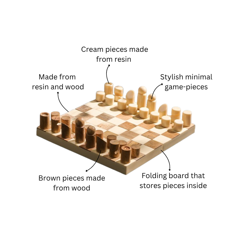 Abstract Folding Tabletop Chess Set - Cream Natural