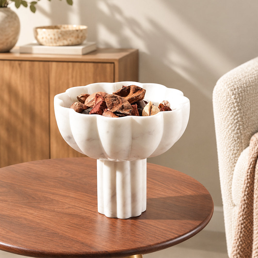 Amreli Marble Elevated Bowl Medium - White