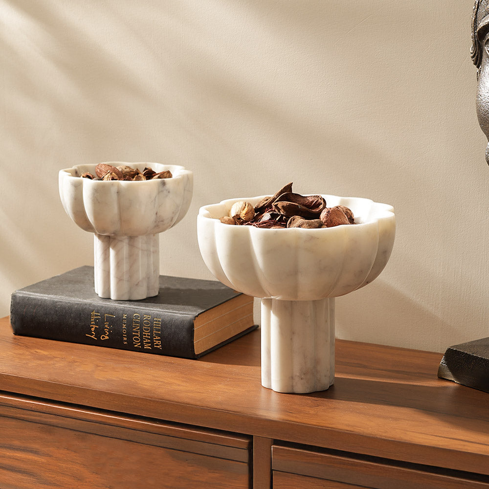 Amreli Marble Elevated Bowl Medium - White