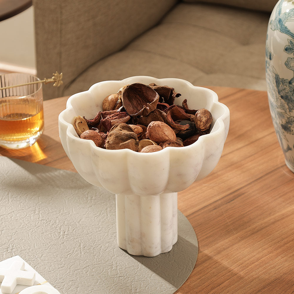 Amreli Marble Elevated Bowl Medium - White