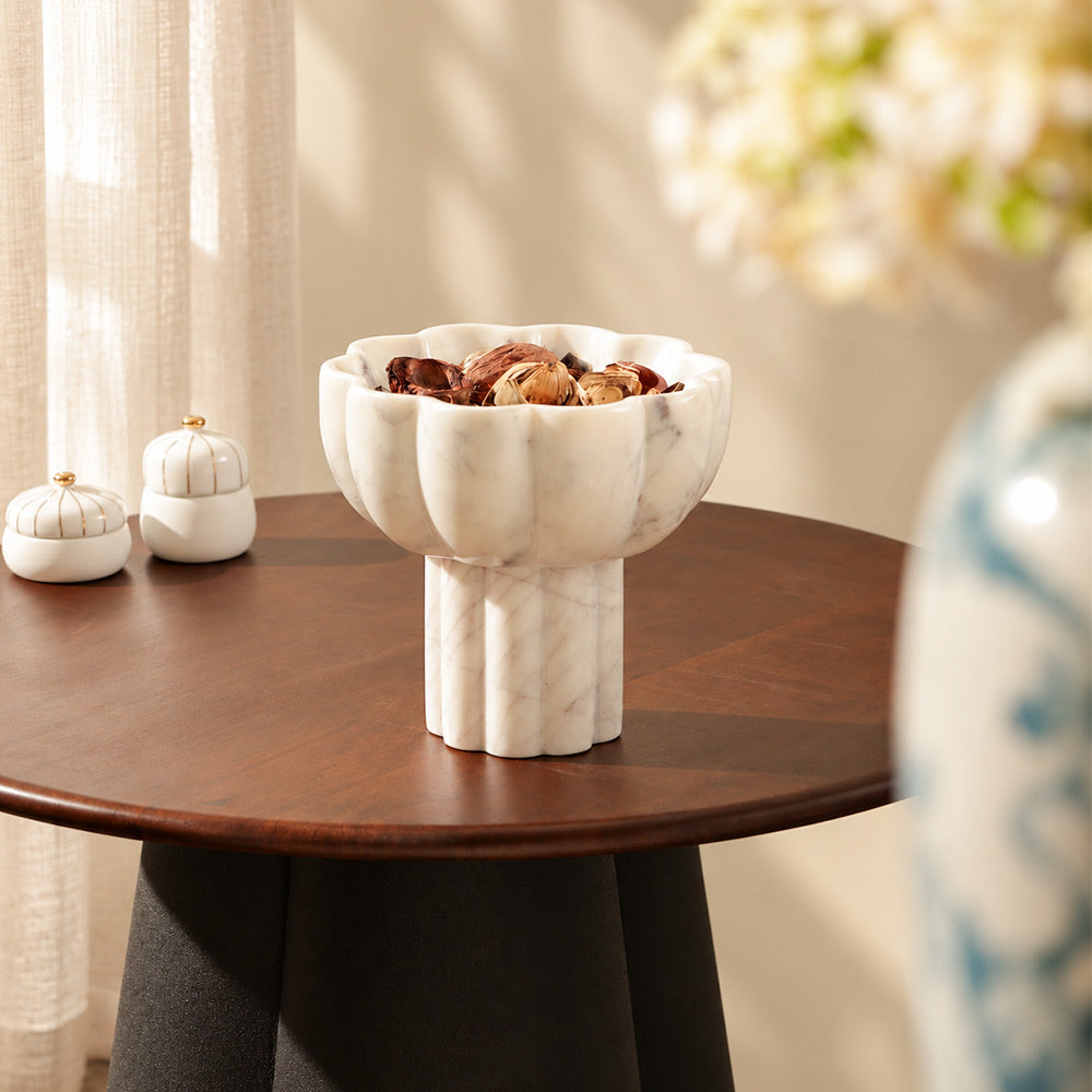 Amreli Marble Elevated Bowl Small - White
