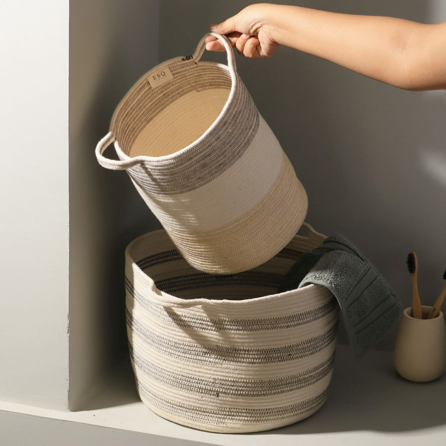 Aldo Corded Storage Basket Large - Cream Black