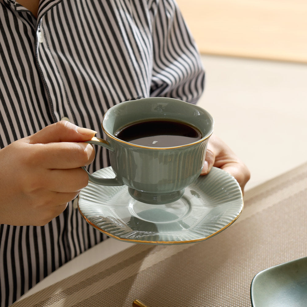Allure Ceramic Cup With Saucer - Sage Green