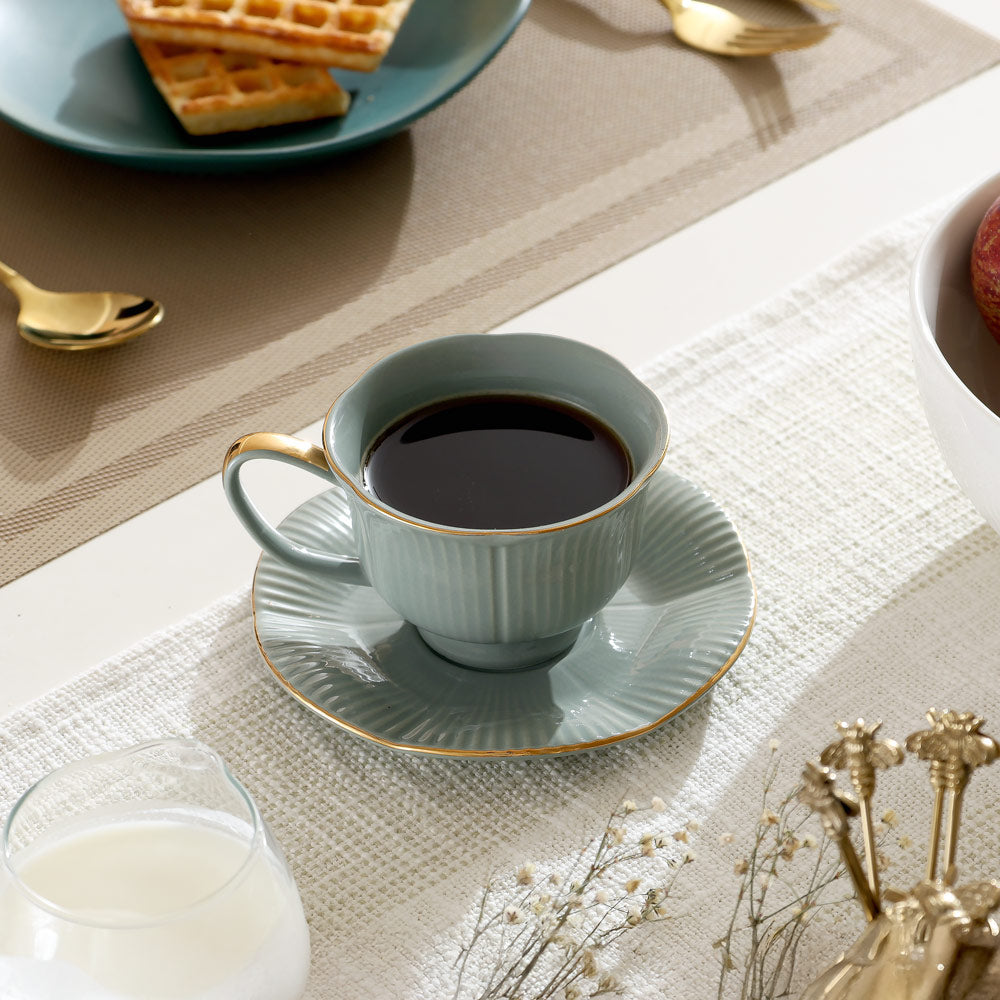 Allure Ceramic Cup With Saucer - Sage Green