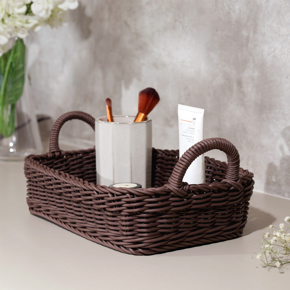 Alma Rectangular Basket with Handles Medium - Dark Brown