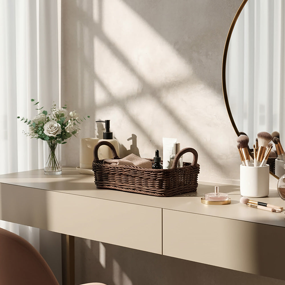 Alma Rectangular Basket with Handles Medium - Dark Brown