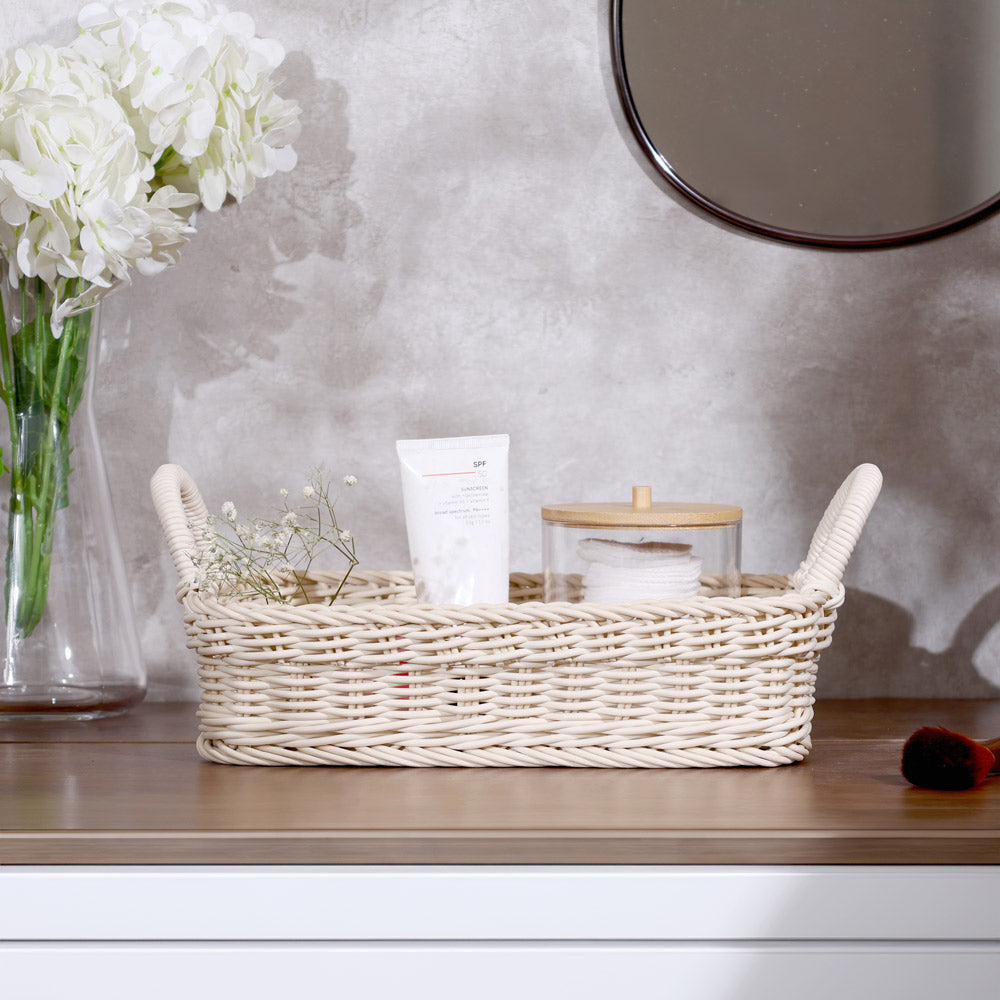 Alma Rectangular Basket with Handles Medium - Ivory