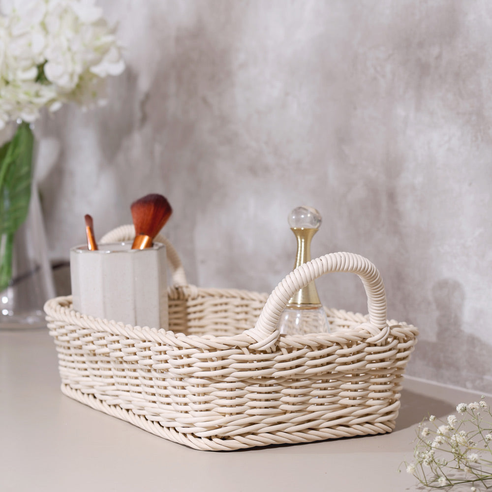 Alma Rectangular Basket with Handles Medium - Ivory