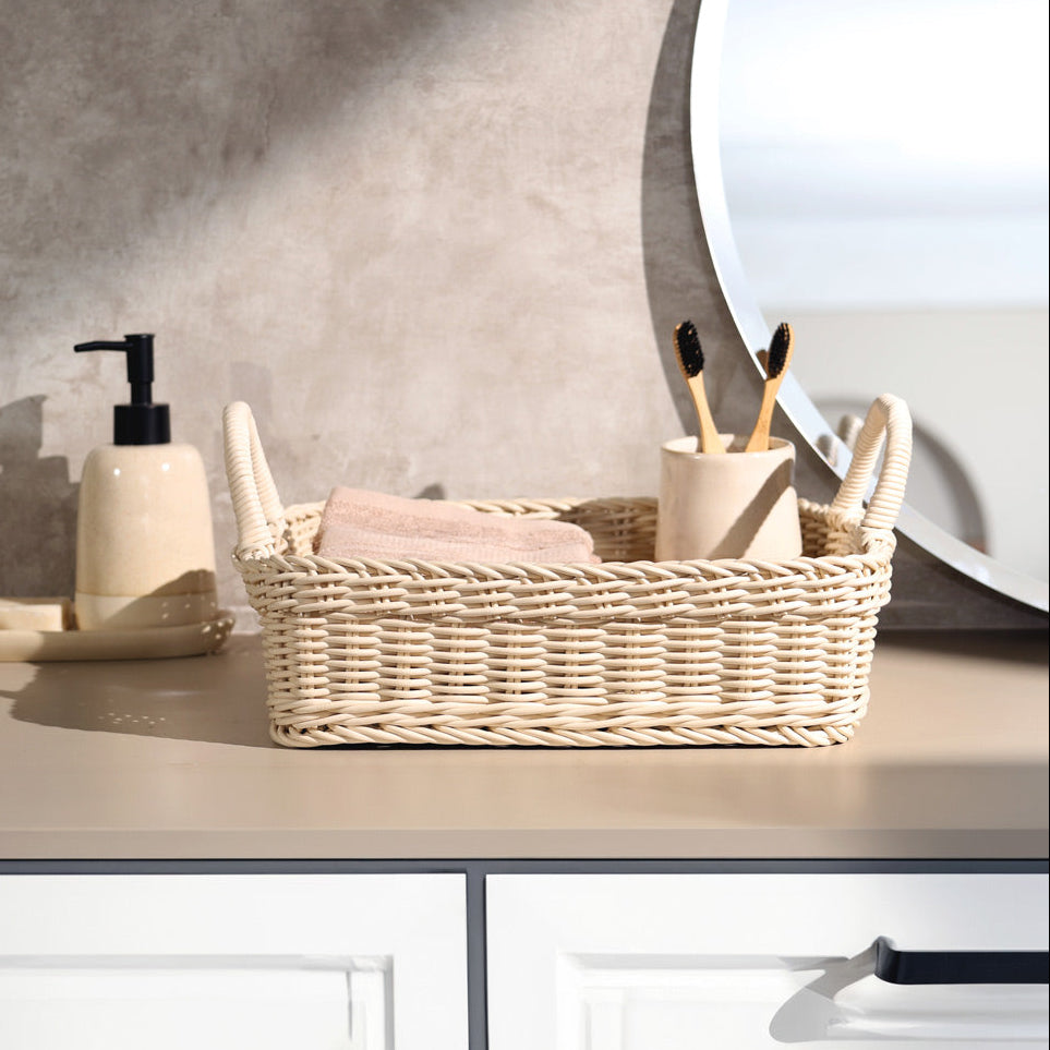 Alma Rectangular Basket with Handles Medium - Ivory