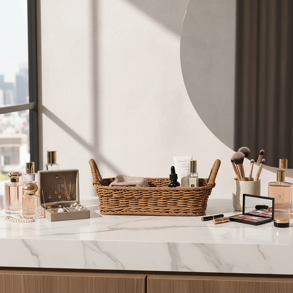 Alma Rectangular Basket with Handles Medium - Khaki