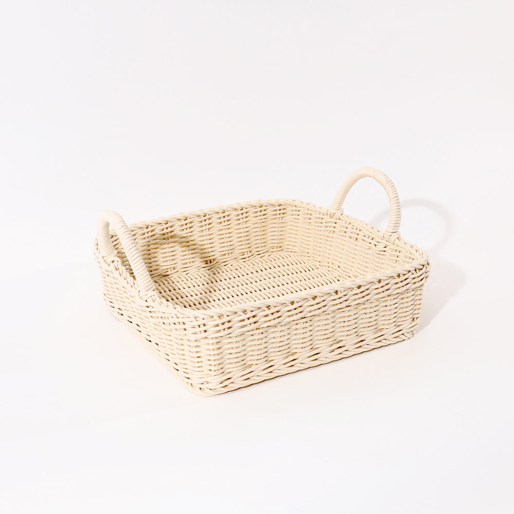 Alma Square Basket with Handles Medium - Ivory