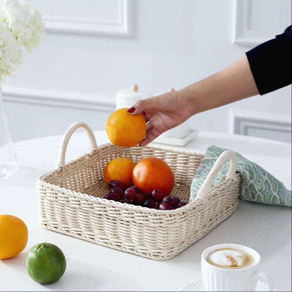 Alma Square Basket with Handles Medium - Ivory