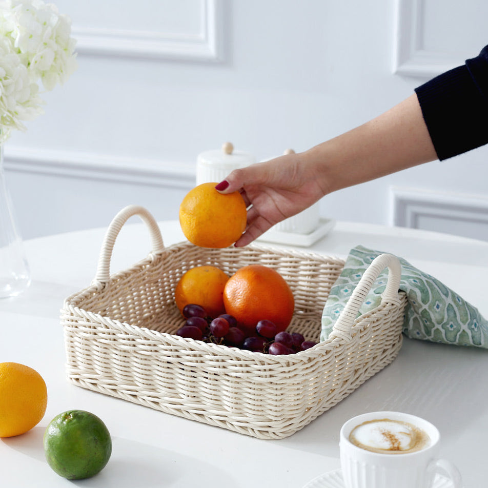 Alma Square Basket with Handles Medium - Ivory