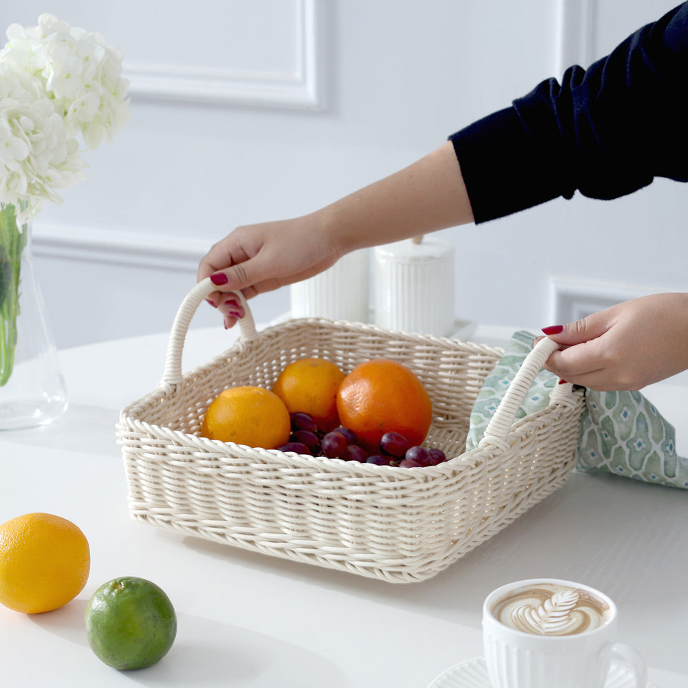 Alma Square Basket with Handles Medium - Ivory