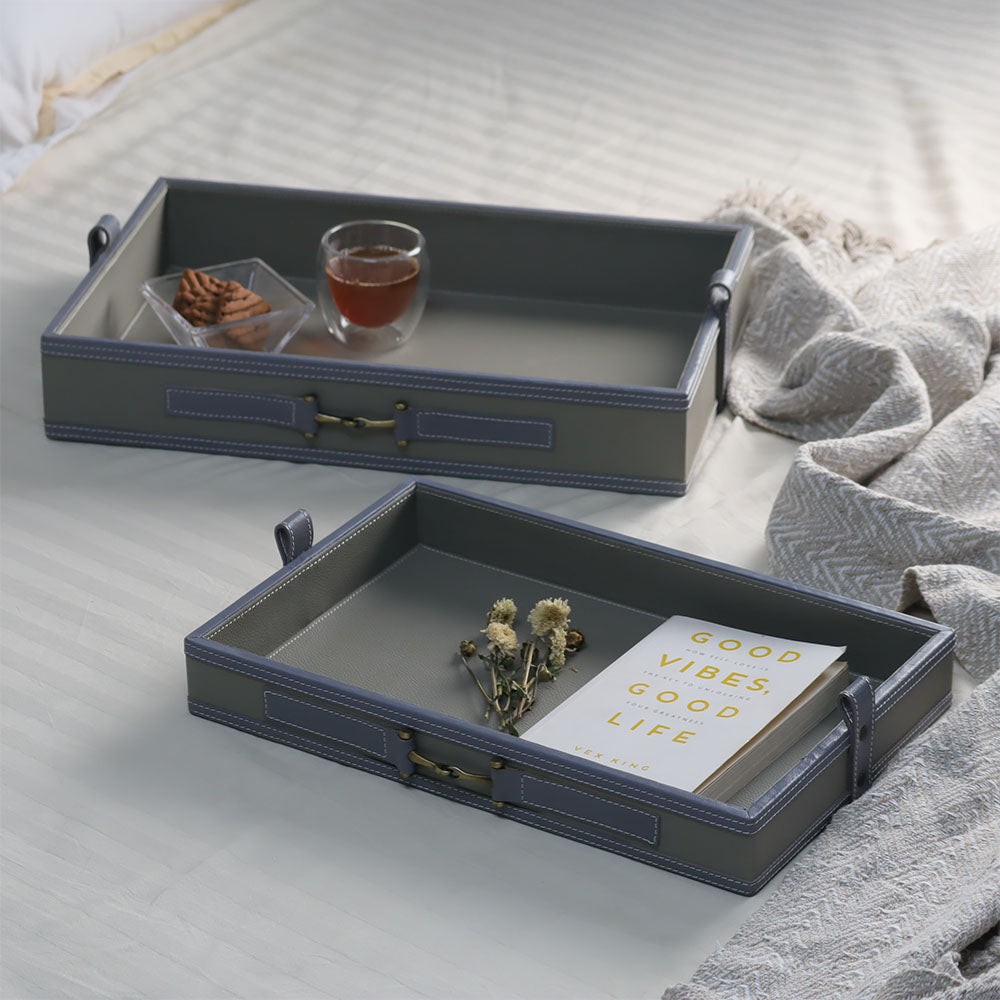 Alma Leather Trays, Set of 2 - Grey