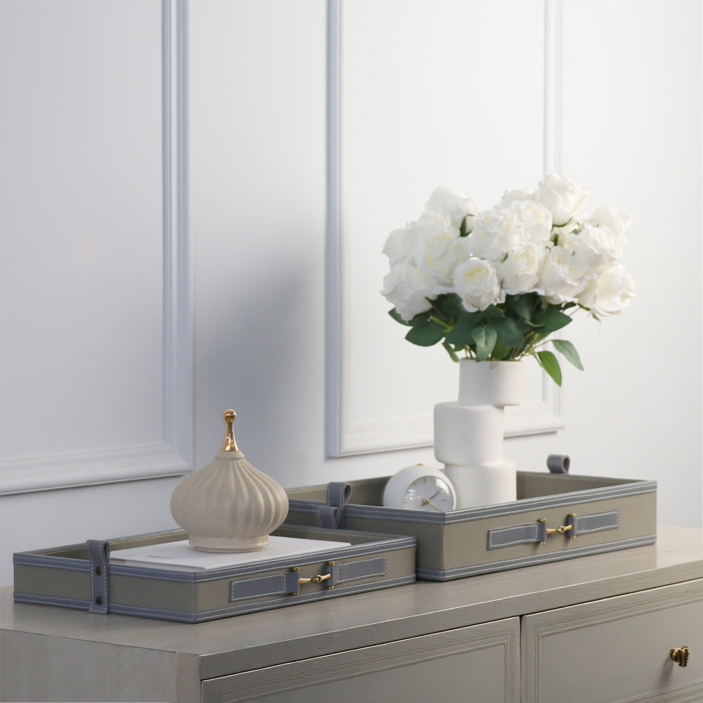 Alma Leather Trays, Set of 2 - Grey