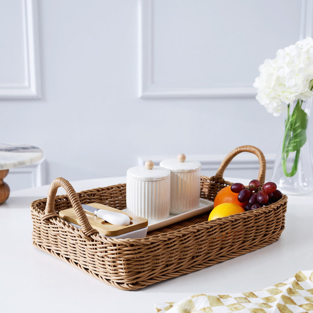 Alma Rectangular Basket with Handles Large - Khaki