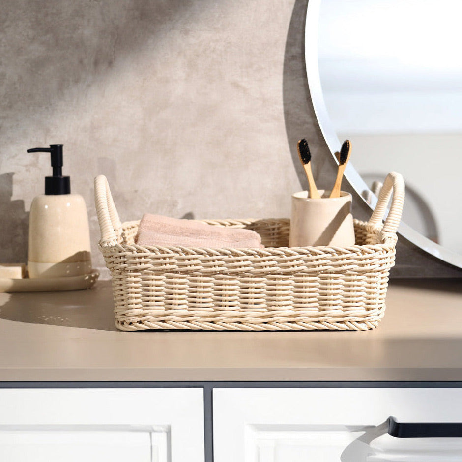 Alma Rectangular Basket with Handles Medium - Ivory