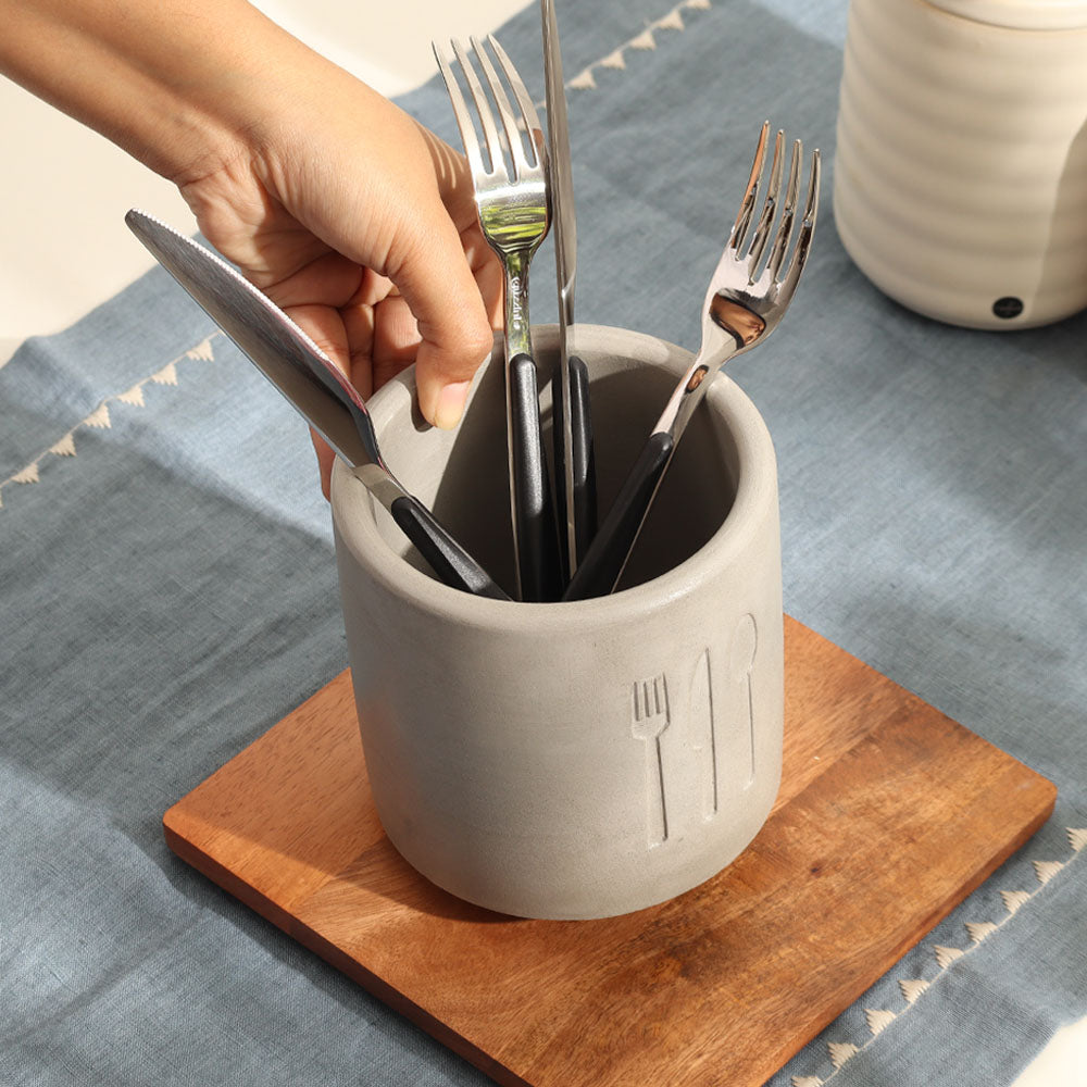 Alora Concrete Cutlery Holder - Dark Grey