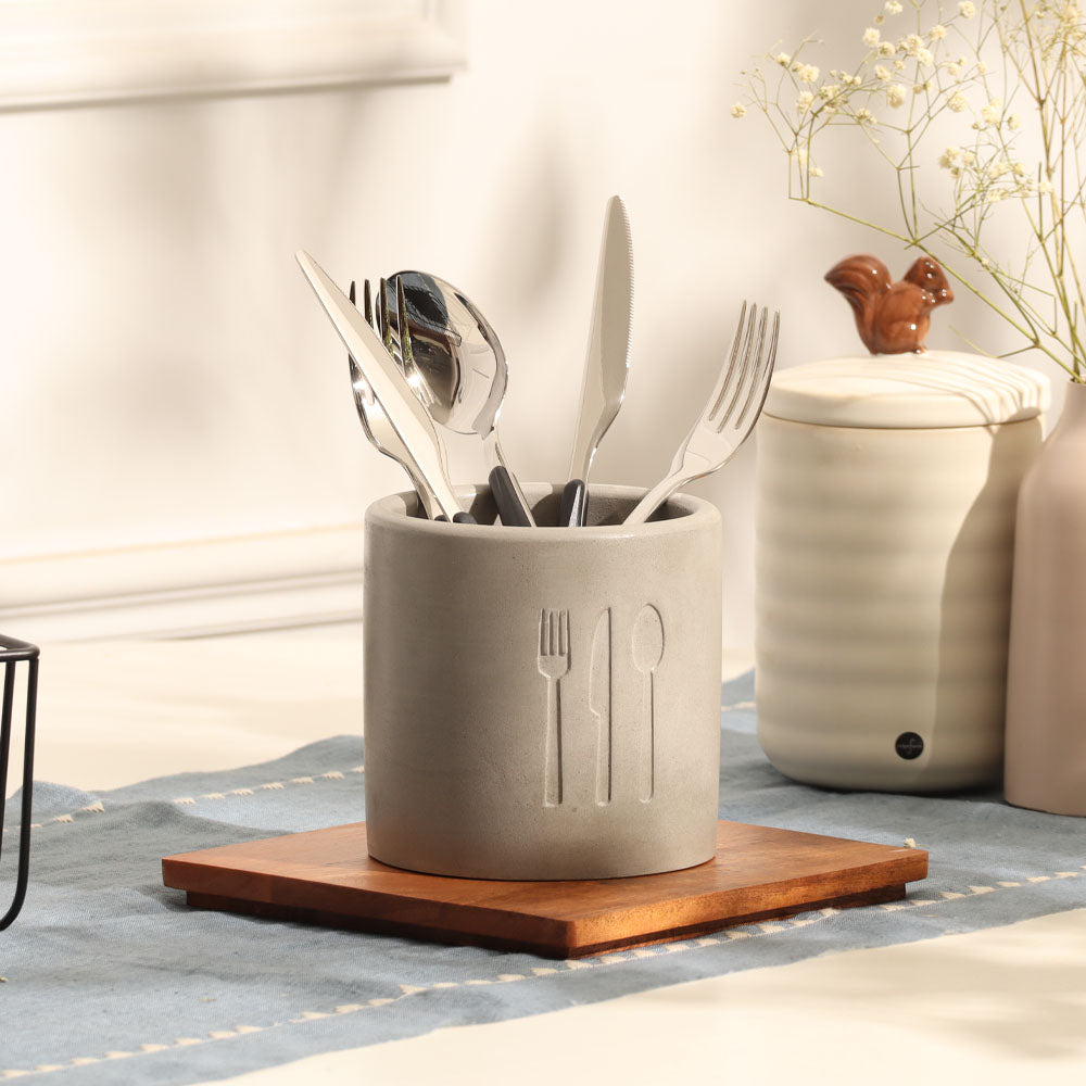 Alora Concrete Cutlery Holder - Dark Grey