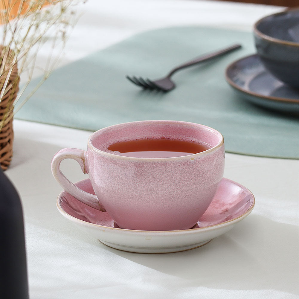 Amici Ceramic Cup and Saucer Set - Light Pink