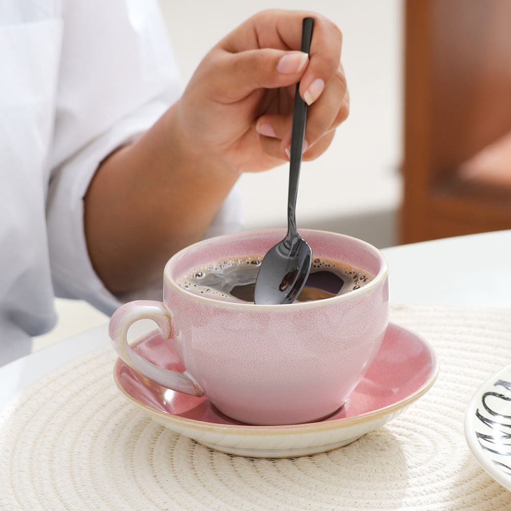Amici Ceramic Cup and Saucer Set - Light Pink