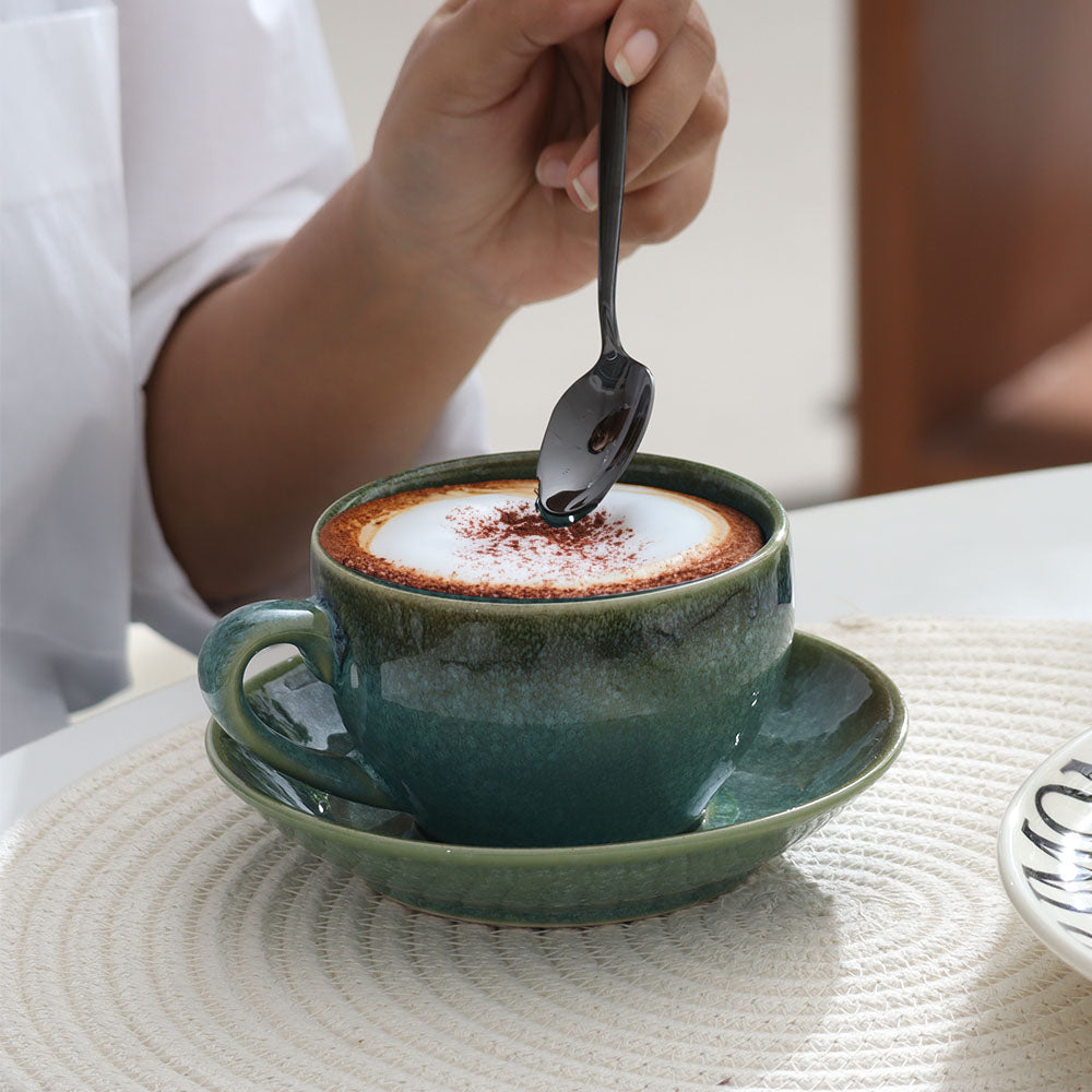 Amici Ceramic Cup and Saucer Set - Moss Green