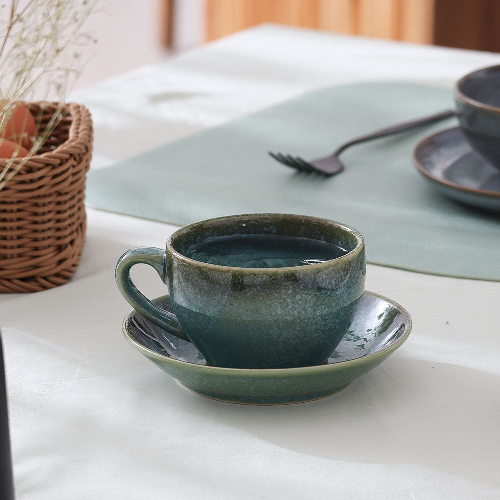 Amici Ceramic Cup and Saucer Set - Moss Green