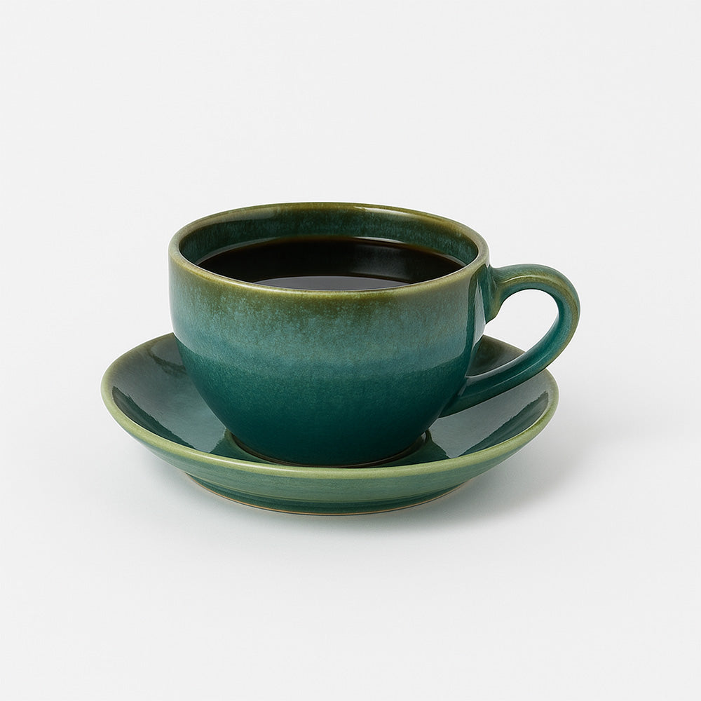 Amici Ceramic Cup and Saucer Set - Moss Green