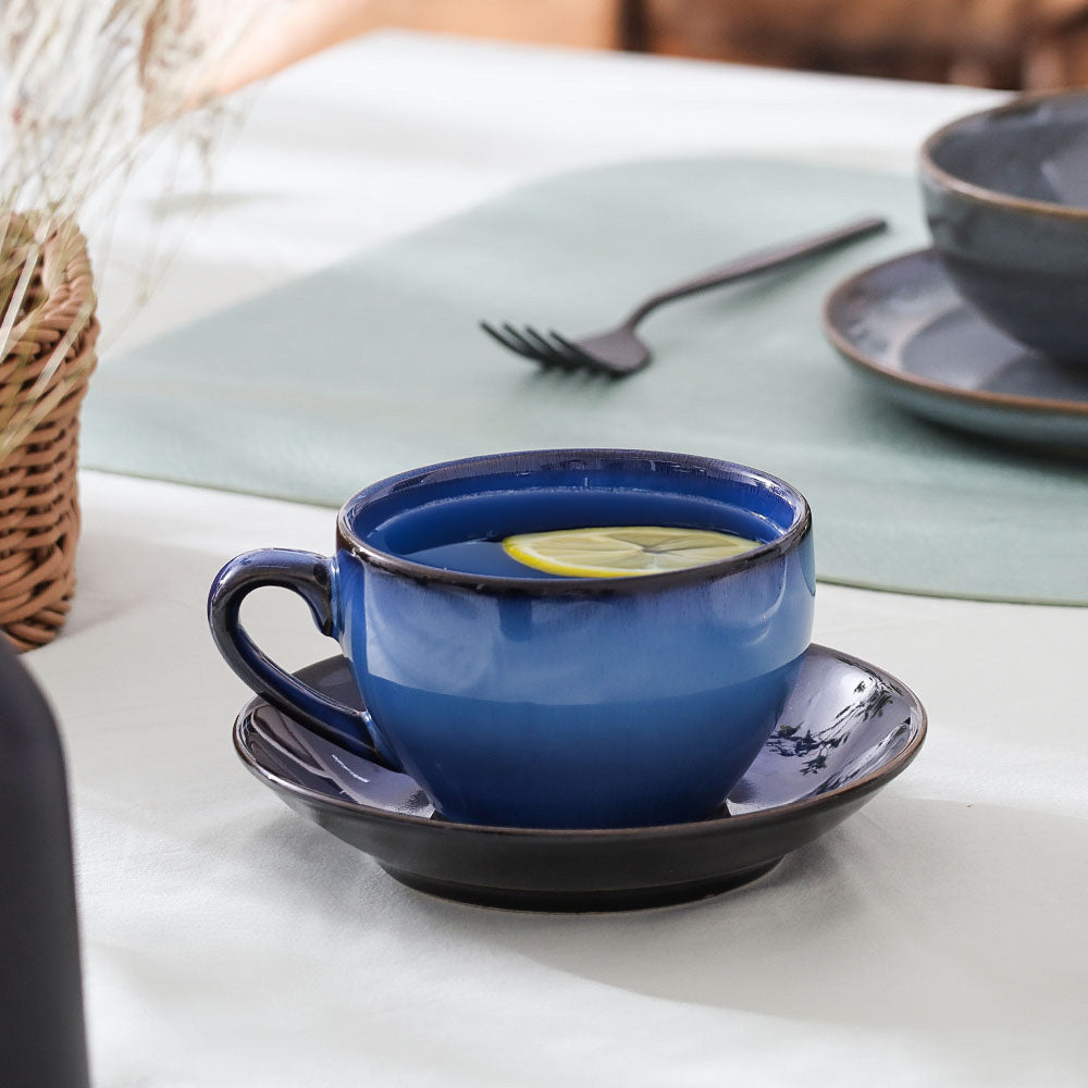 Amici Ceramic Cup and Saucer Set - Ocean Blue