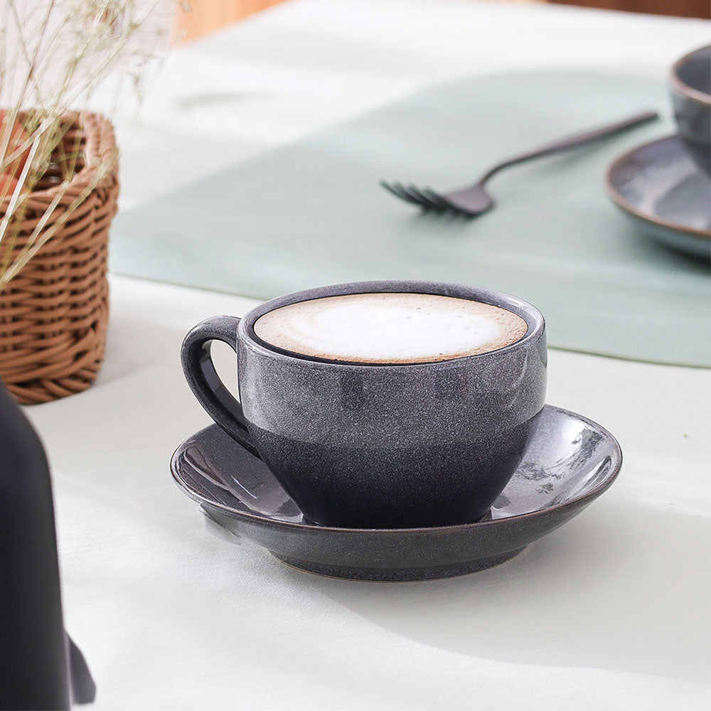 Amici Ceramic Cup and Saucer Set - Slate Grey